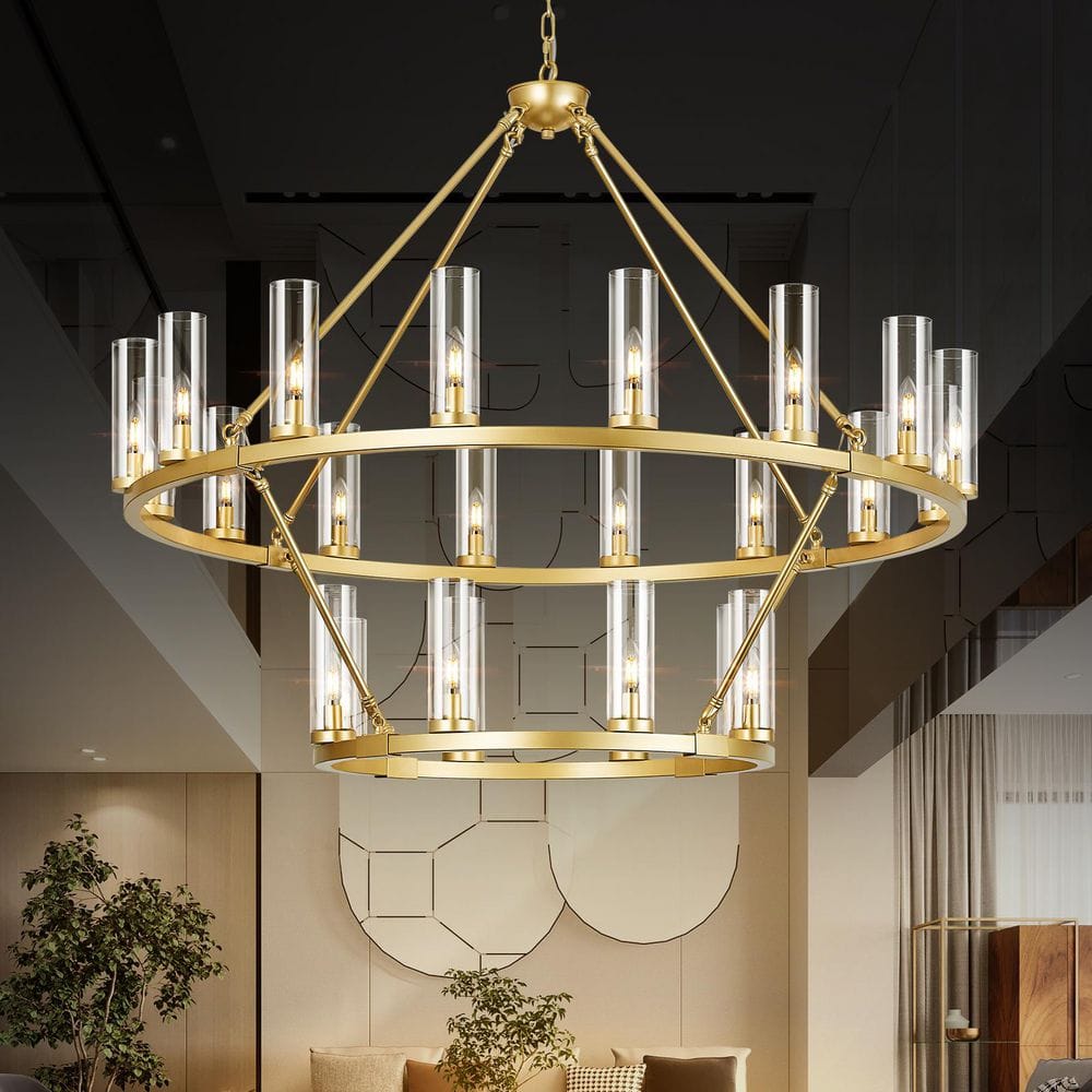 Home Lighting 48in. 24-Light Gold-16-8Light Round Wheel Chandeliers Pendant Light for Stair Living Room price history on PriceWatchPro
