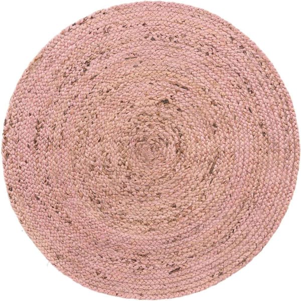 Unique Loom Braided Jute Dhaka Light Pink 3' 3 x 3' 3 Area Rug