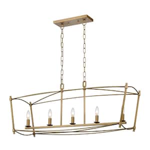 Tulare 39 in. Wide 5-Light Aged Gold Chandelier with Metal Shade