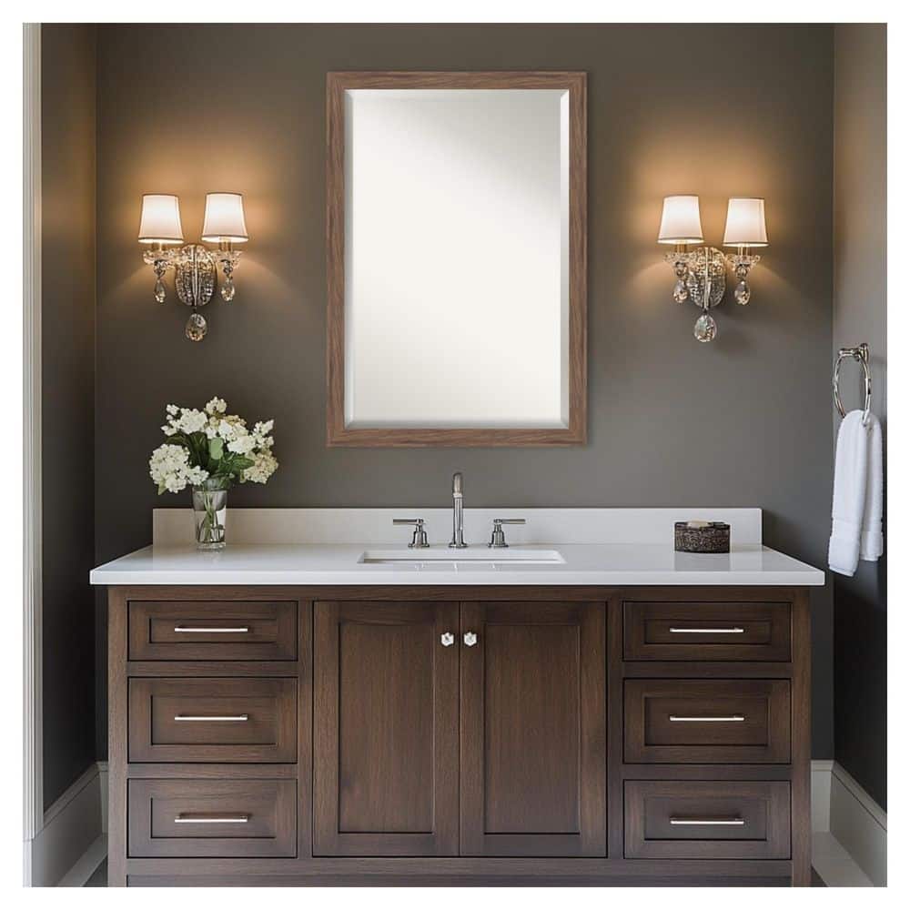 Pia Medium Brown Narrow 39.25 in. x 27.25 in. Beveled Casual Rectangle Framed Bathroom Wall Mirror price history on PriceWatchPro