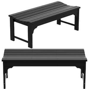 46 in. Black Outdoor All Weather Resistant Backless Poly Lumber Adirondack Curved Patio Garden Bench