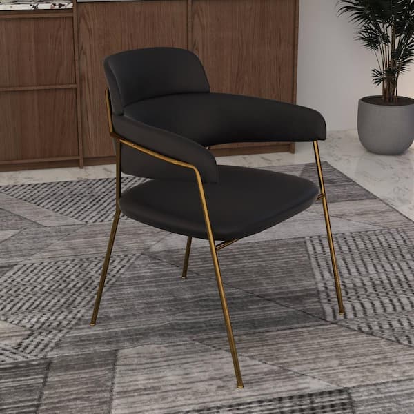 Leisuremod Upholstered Dining Chair in Velvet Padded Open-Back and Side with Gold Stainless Steel Legs Axis Collection in Black