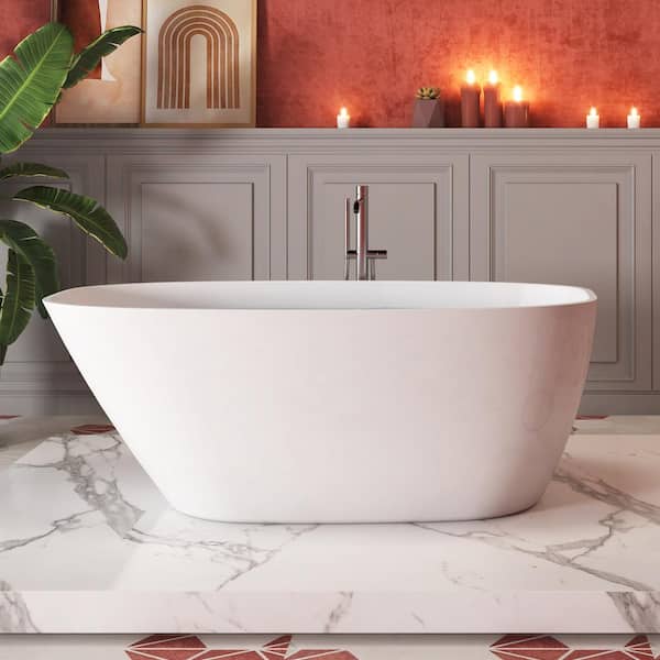 INSTER VELA 59 in. Modern Style Acrylic Single Slipper Freestanding Flatbottom Non-Whirlpool Soaking Bathtub in White