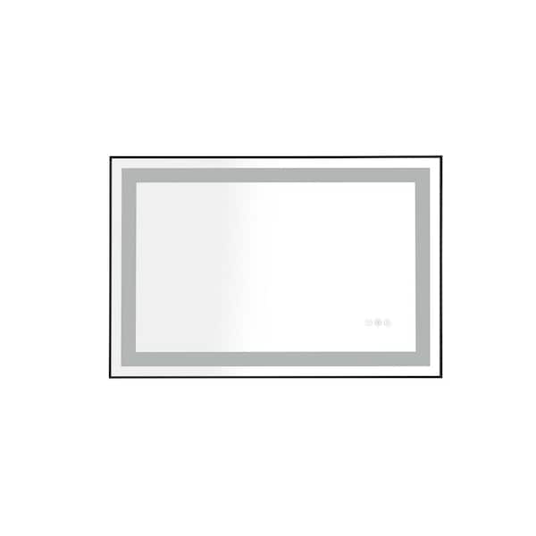 Whatseaso 36 in. W x 24 in. H Rectangular Aluminum Framed LED Anti-Fog Wall Bathroom Vanity Mirror in Matte Black