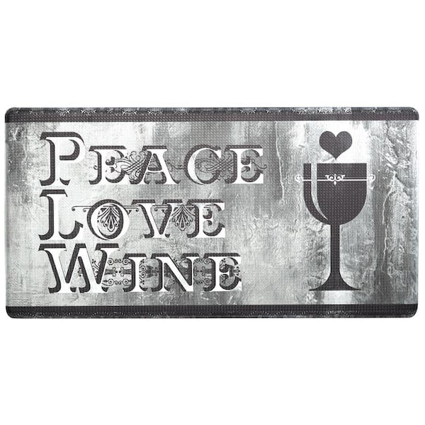 Nicole Miller Cook N Comfort Gray Peace Love Wine 20 in. x 39 in. Kitchen Mat