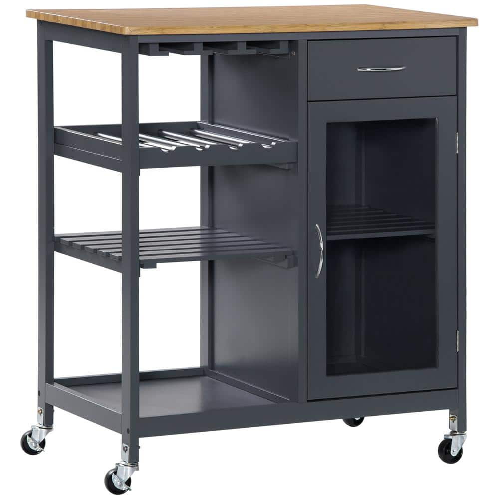 HOMCOM Grey Utility Kitchen Cart With Wine Rack 801 232GY The Home Depot   Grey Homcom Kitchen Carts 801 232gy 64 1000 