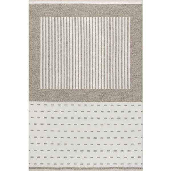 nuLOOM Ofeliya Beige 6 ft. 7 in. x 9 ft. Geometric Reversible Machine Washable Area Rug Area Rug