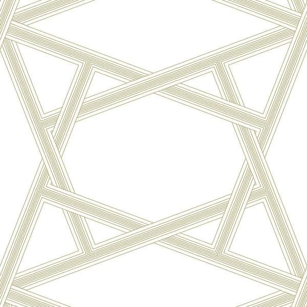 NextWall 31.35 sq. ft. Metallic Gold Crossroads Geo Vinyl Peel and Stick Wallpaper Roll