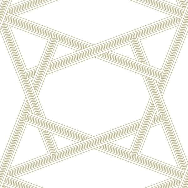 NextWall 31.35 sq. ft. Metallic Gold Crossroads Geo Vinyl Peel and Stick Wallpaper Roll