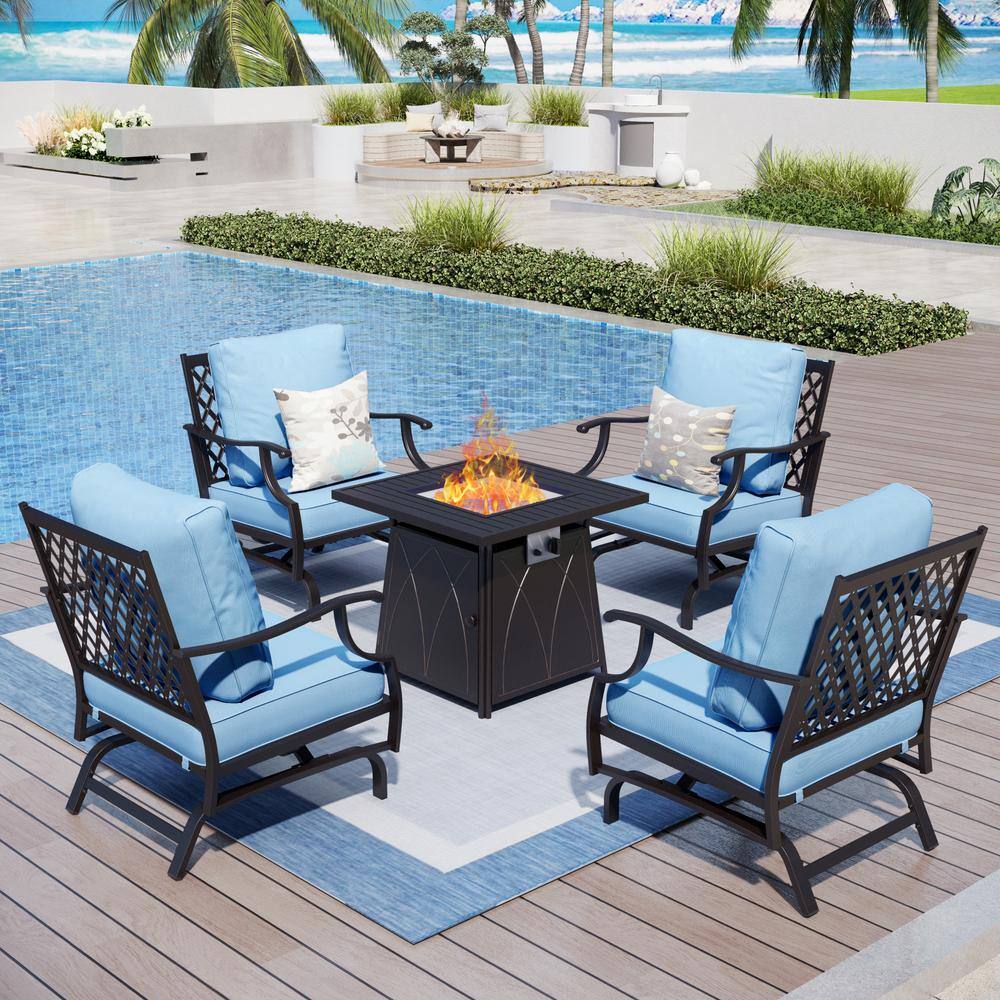 PHI VILLA 4 Seat 5-Piece Metal Steel Outdoor Patio Conversation Set ...