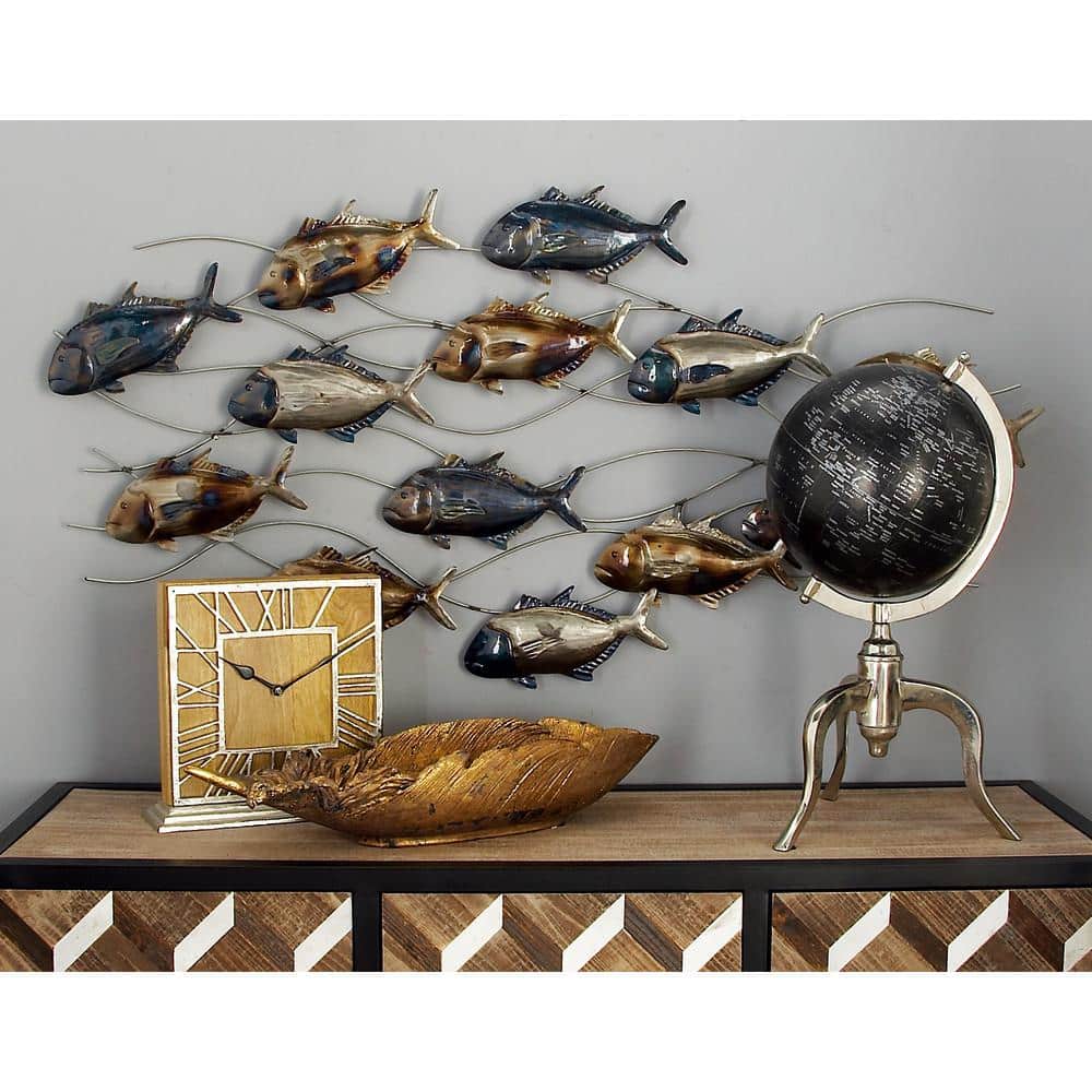 Blue and Bronze Metal Fish Wall Sculpture