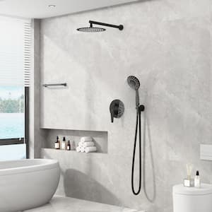 5-Spray Patterns with 2.5 GPM 10 in. Wall Mount Dual Shower Heads Hand Shower Faucets with Valve in Matte Black