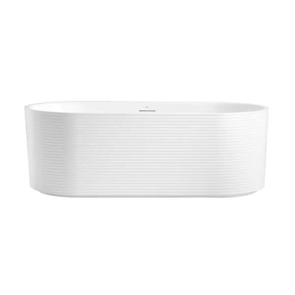 OVE Decors Felix 67 in. x 31.5 in Soaking Oval Fluted Bathtub with Overflow and Drain in White