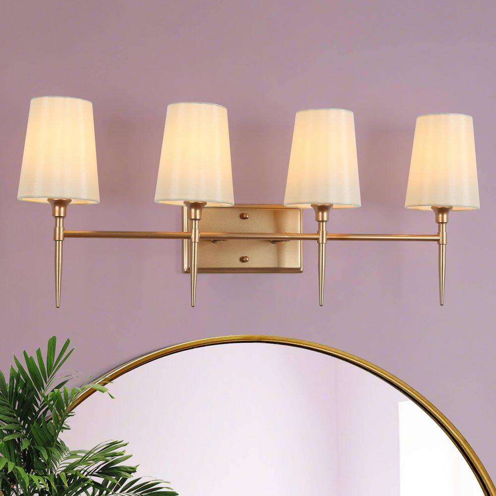 Modern Classic Deep Gold Vanity Light 4-Light Arched Mirror Sconce with White Cone Fabric Shades for Powder Room price history on PriceWatchPro