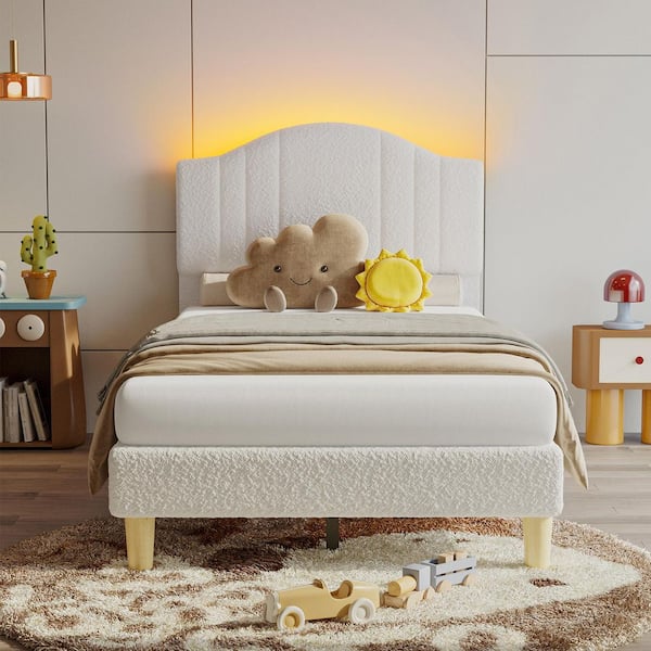 ベッドフレーム White bed frame Harper & Bright Designs White Wood Frame Queen Size Platform