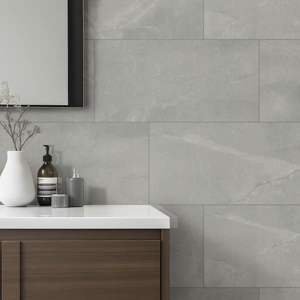 Madison Celeste 12 in. x 24 in. Polished Porcelain Stone Look Floor and Wall Tile (448 sq. ft./Pallet)