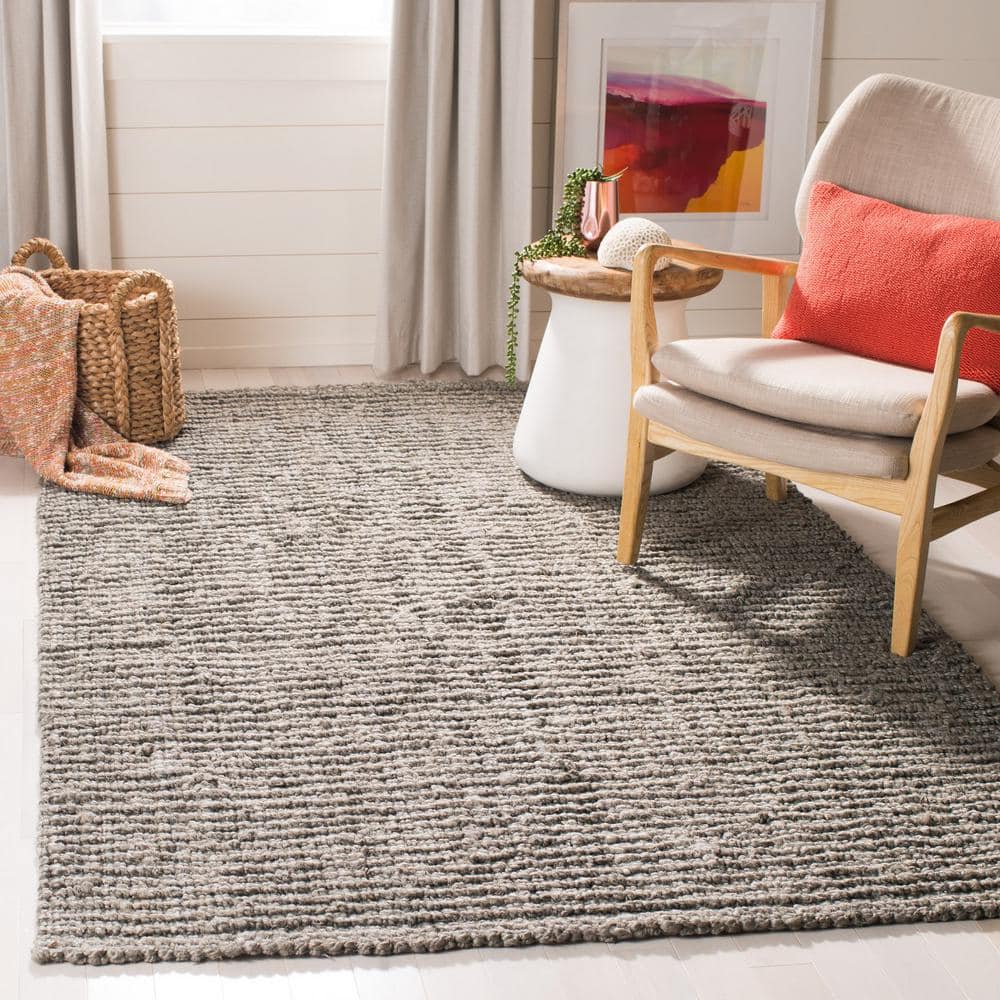 Handwoven Light Gray Rectangular Wool-Cotton Blend Area Rug
