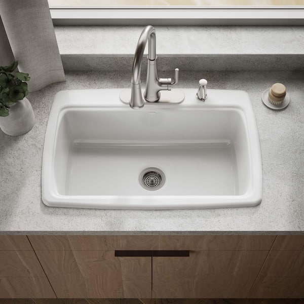 Cape Dory 33 in. Drop-in Single Bowl Cast Iron Kitchen Sink with 4-Faucet Holes
