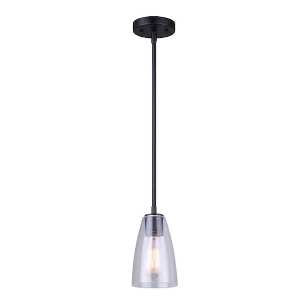 CANARM Kona 1-Light Matte Black Pendant with Seeded Glass Shade