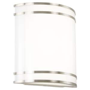 Vantage 1-Light Brushed Nickel Dimmable CCT LED Wall Sconce with White Acrylic Shade