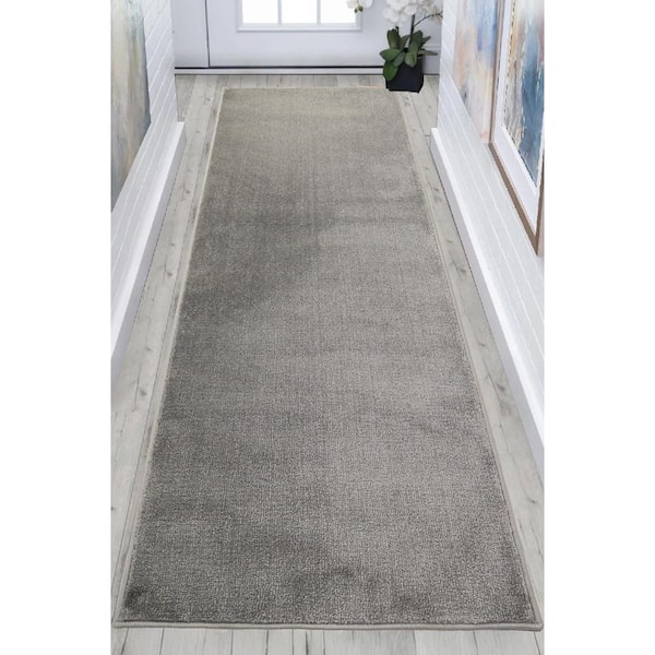 Euro Solid Grey 32 in. Width x Your Choice Length Custom Size Runner Rug
