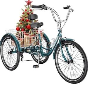Adult Tricycle 3-Wheel Bike 24 in. Seat Adjustable Trike, with Basket Cruiser Bicycles Large Size for Shopping