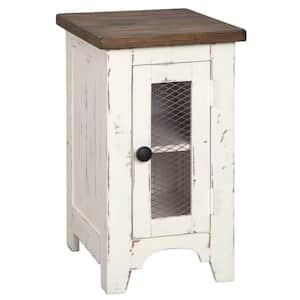 14 in. White and Brown Rectangle Wood End Table Metal Grill Cabinet