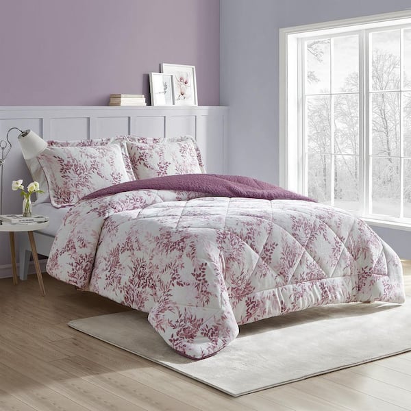 CEDAR COURT Sicilly Mauve 3-Piece Ultra Polyester Plush with Sherpa Reverse King Comforter Set