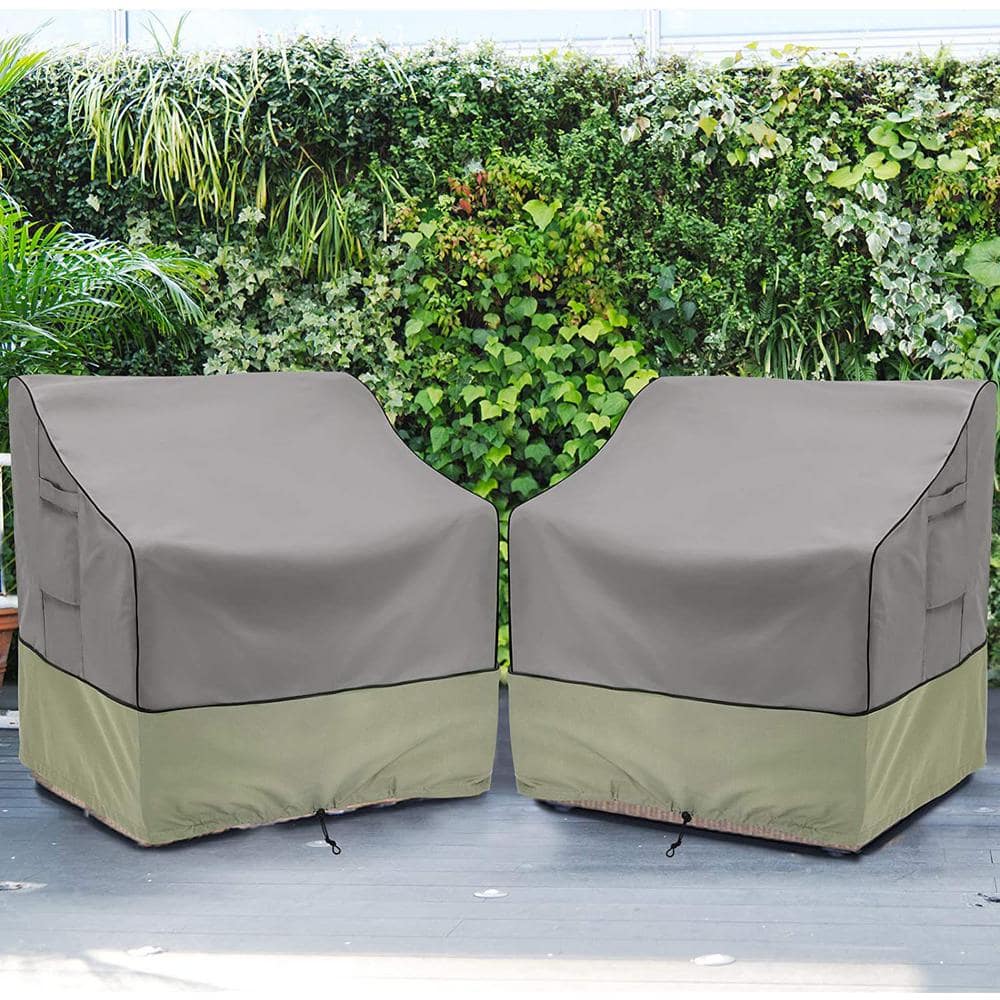 Heavy-Duty Waterproof Grey and Beige Patio Chair Covers, 2-Pack