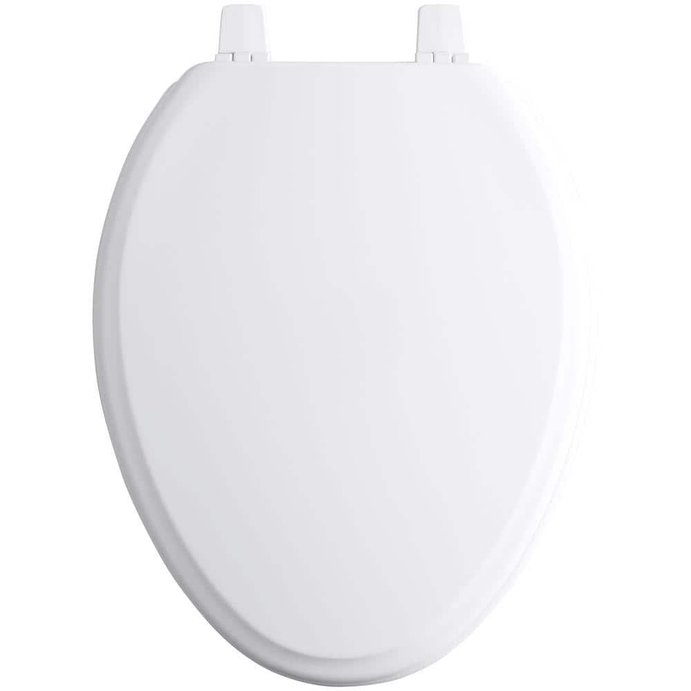 White Elongated Molded-Wood Toilet Seat with Plastic Hinges