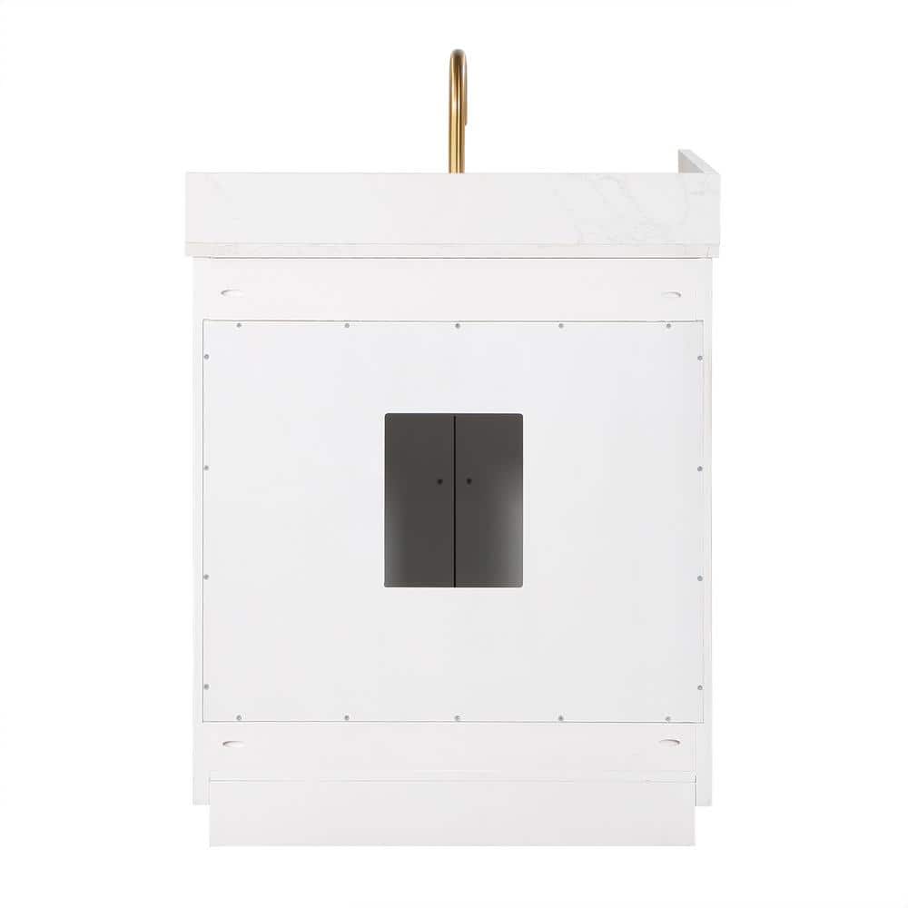 Gavino 30" White Solid Wood Bathroom Vanity with Gold Hardware