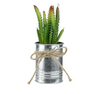 7 in. Tropical Ombre Mini Artificial Spiky Greenery in Tin Planter with Twine Bow