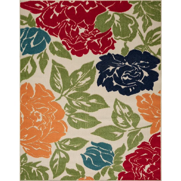 Tayse Rugs Oasis Floral Multi-Color 5 ft. x 7 ft. Indoor/Outdoor Area Rug