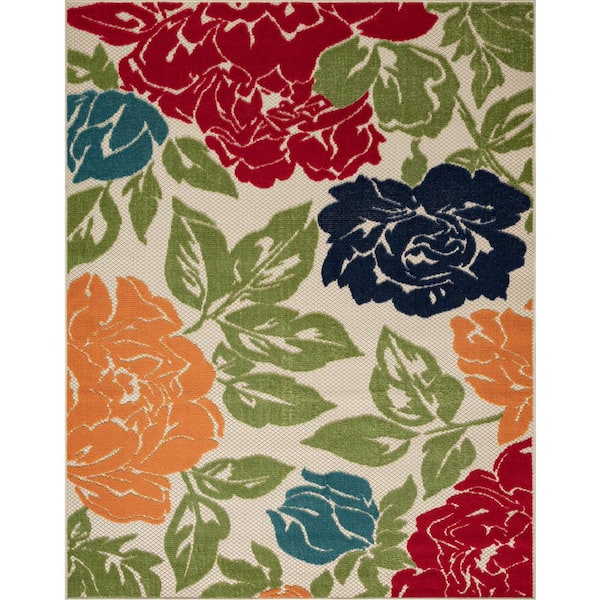 Tayse Rugs Oasis Floral Multi-Color 9 ft. x 12 ft. Indoor/Outdoor Area Rug