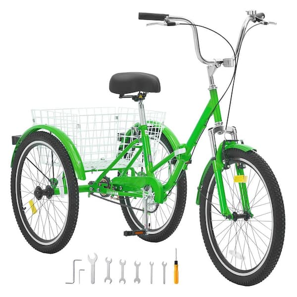 Folding Adult Tricycle, 20 in. Adult Folding Trikes, Carbon Steel 3 Wheel Cruiser Bike (Green)