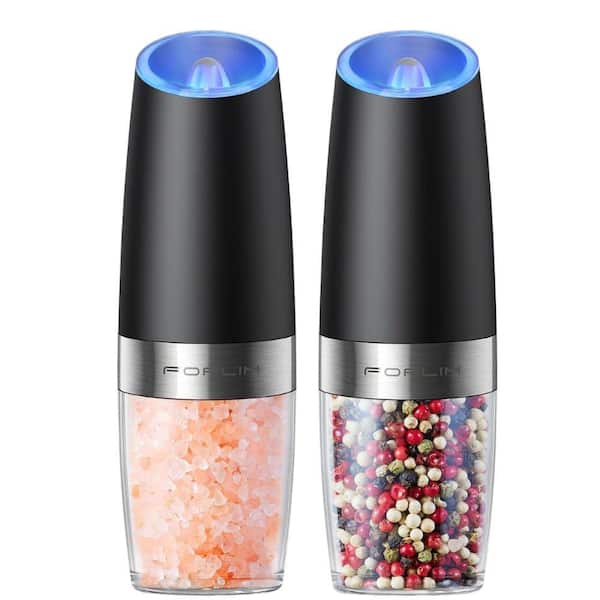 6oz Automatic Electric Salt Pepper Grinder Shakers Mill Power Adjustable Coarseness in Black (2-Piece)