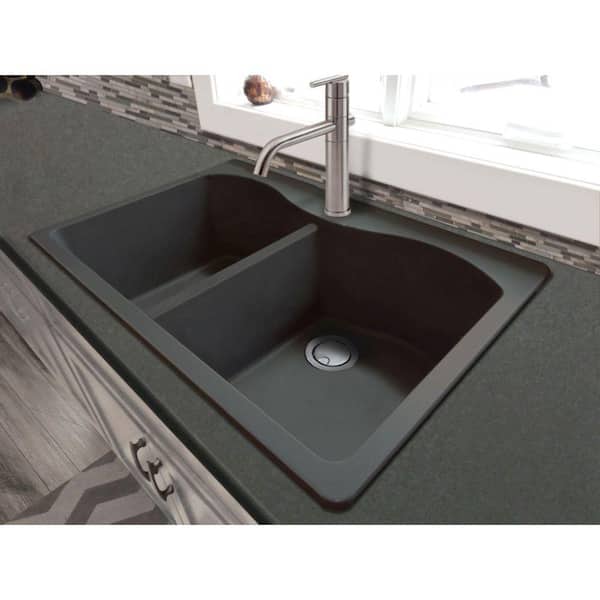 Aversa Drop-in Granite 33 in. 4-Hole Equal Double Bowl Kitchen Sink in Black