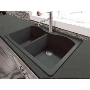 Aversa Drop-in Granite 33 in. 2-Hole Equal Double Bowl Kitchen Sink in Black