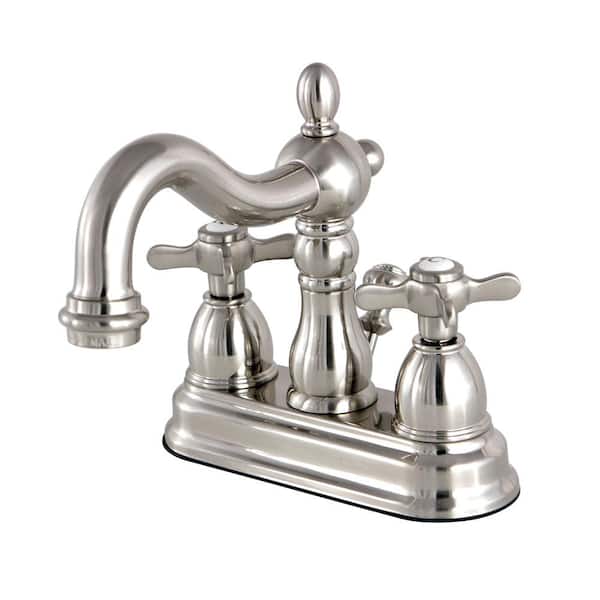 Kingston Brass Restoration Cross 4 in. Centerset 2-Handle High-Arc Bathroom Faucet in Brushed Nickel