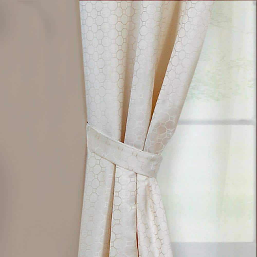 Ivory Geometric Pinch Pleat Ground Length Curtain Set