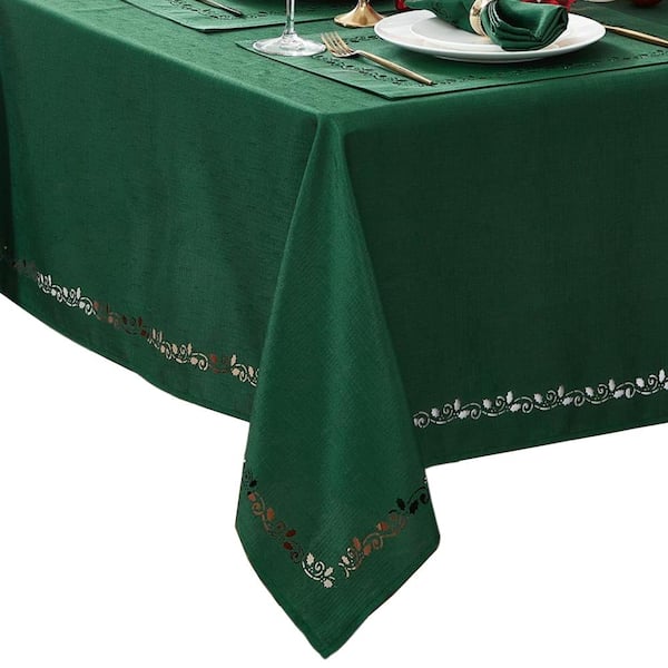 Threadmade Home Holly Scroll Laser Cut Tablecloth, Green - 52"W x 70"L