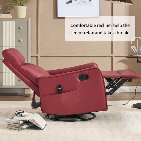Red Faux Leather Arm Chair 360° Swivel Rocker Recliner Chair with