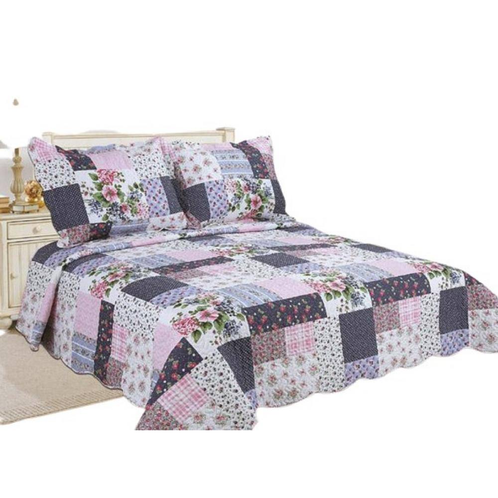 Full Pink Patchwork Reversible Microfiber Quilt Set