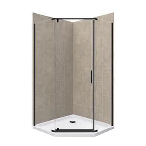 Cove 42 in. L x 42 in. W x 78 in. H Corner Shower Stall/Kit with Corner Drain in Shale and Matte Black