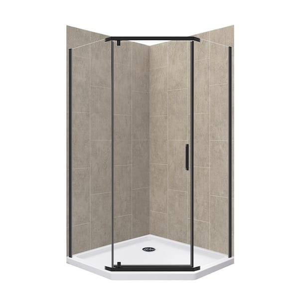 CRAFT + MAIN Cove 42 in. L x 42 in. W x 78 in. H Corner Shower Stall/Kit with Corner Drain in Shale and Matte Black