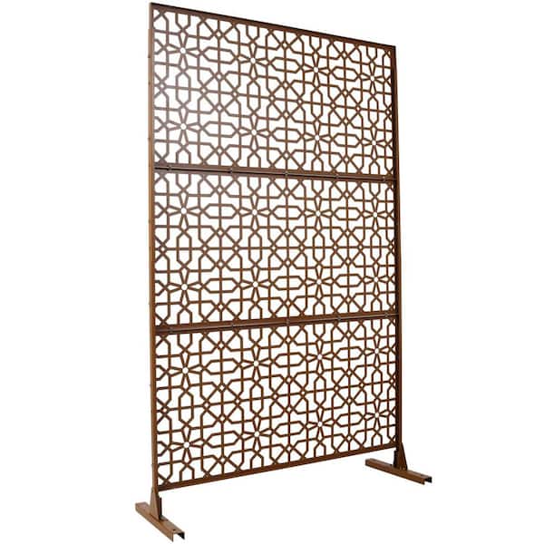 Miscool Anky 76 in. H x 48 in. W Steel Garden Fence, Metal Privacy Screens and Panels with Free Standing in Brown