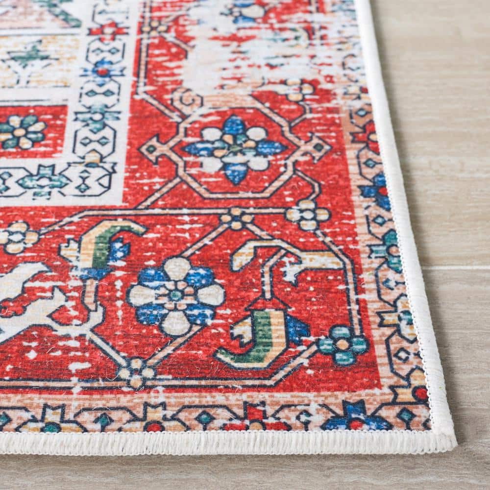 Tucson Traditional Red & Blue Synthetic Runner Rug - 2'6" x 8'