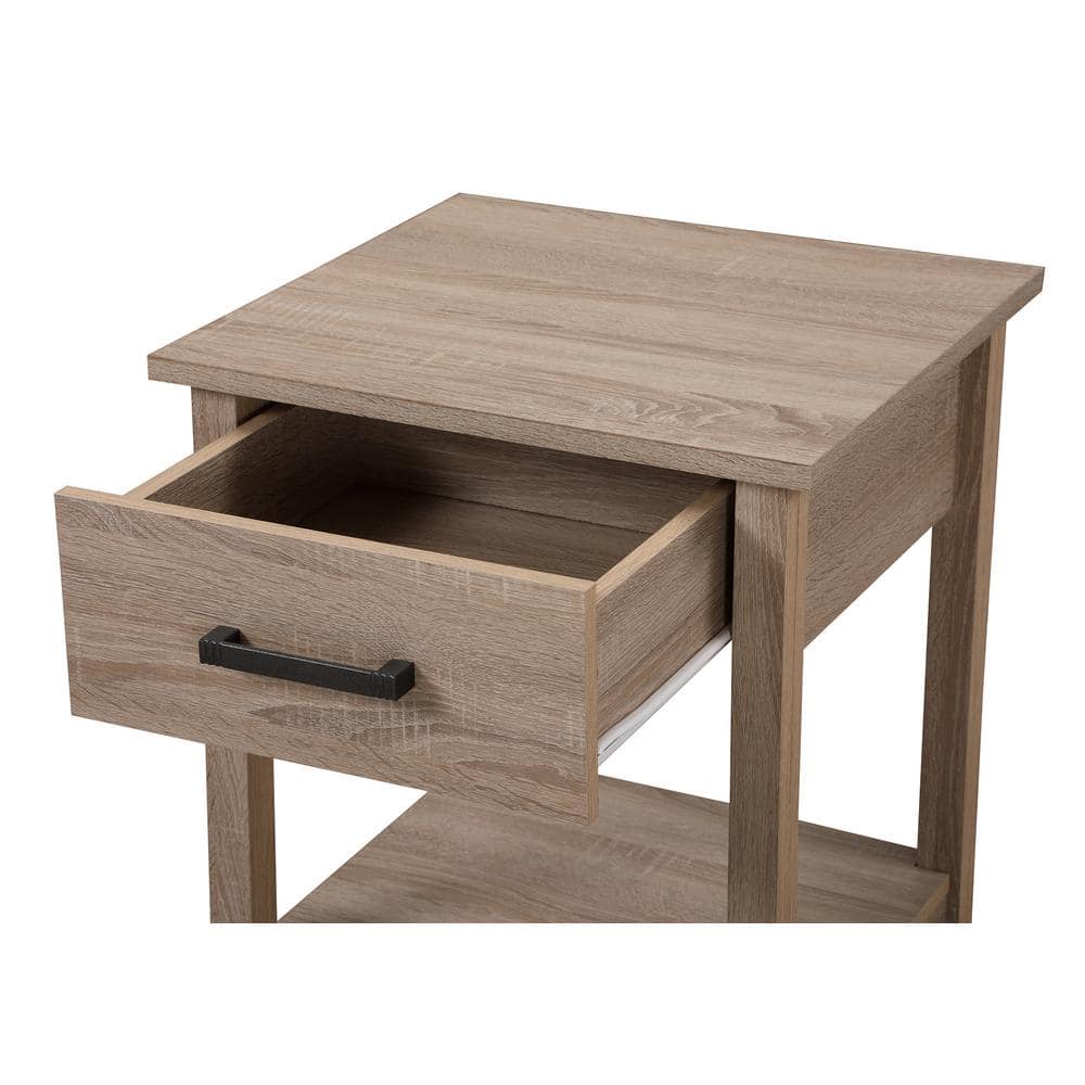 Salem Sandle Wood Modern Nightstand with Open Shelf and Drawer