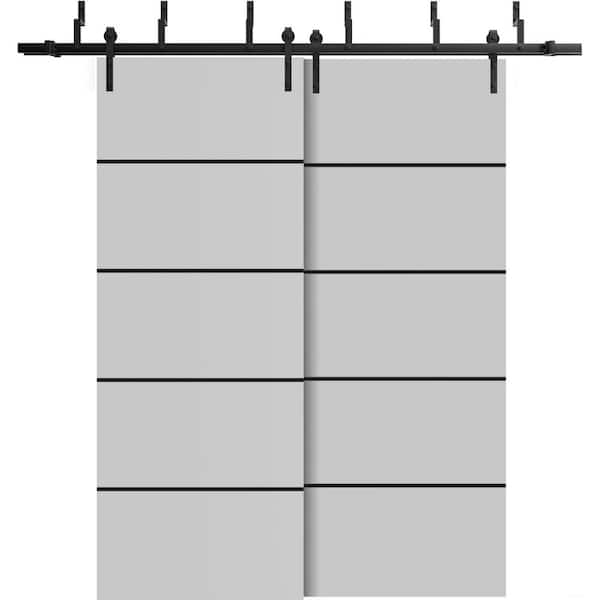 Sartodoors 56 in. x 80 in. 2 Panel Matte Grey Solid Wood with Honeycomb Sliding Barn Door with Hardware Kit