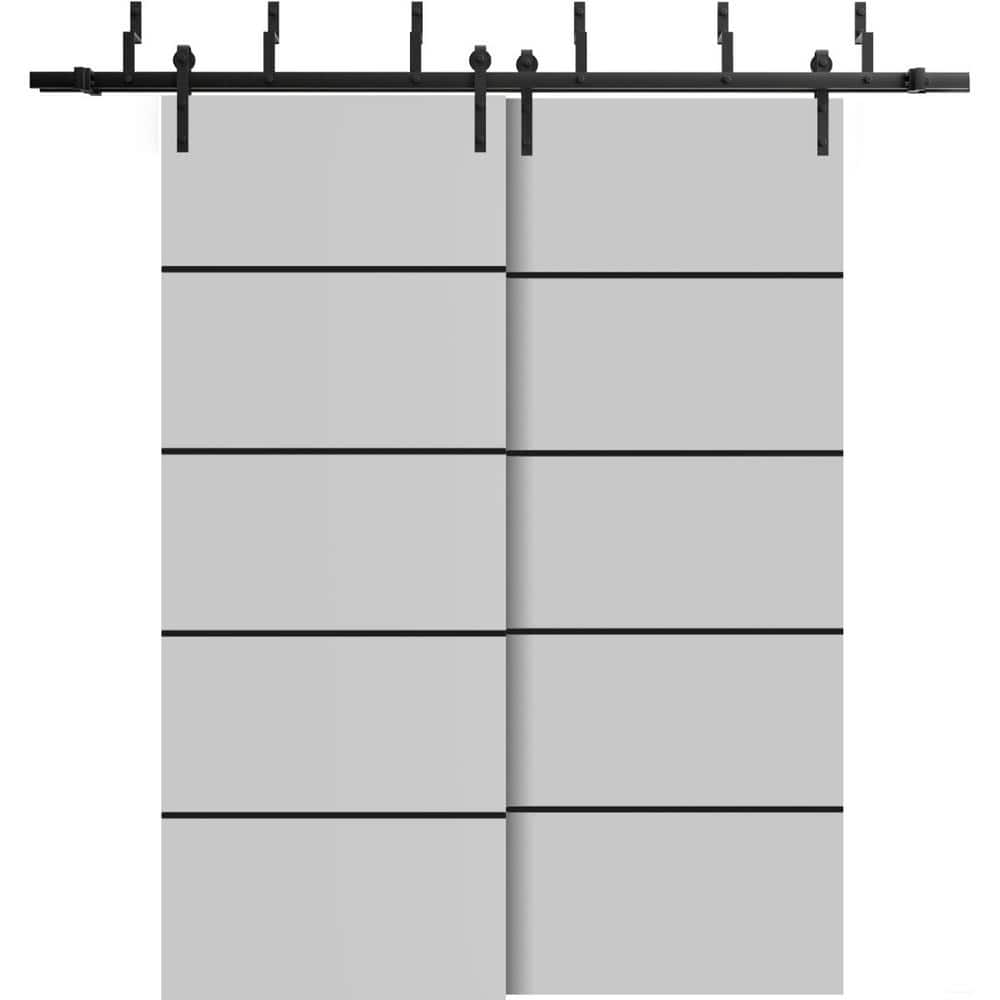 60 in. x 80 in. 2 Panel Matte Grey Solid Wood with Honeycomb Sliding Barn Door with Hardware Kit price history on PriceWatchPro